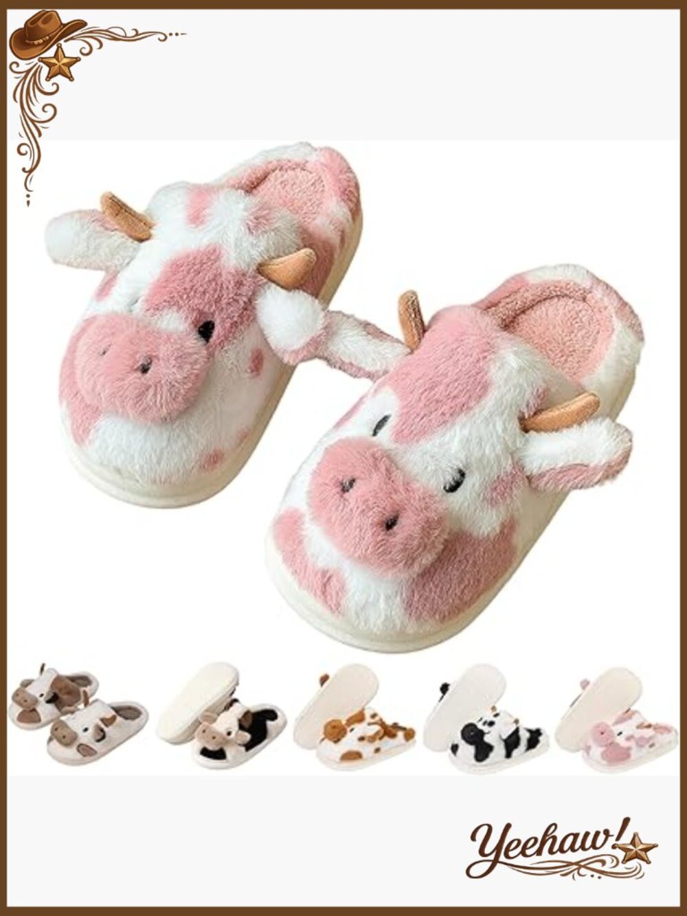 Faux Fur Fuzzy Animal Slippers, Warm Plush Comfy Indoor Outdoor Footwear - Picture 1 of 7